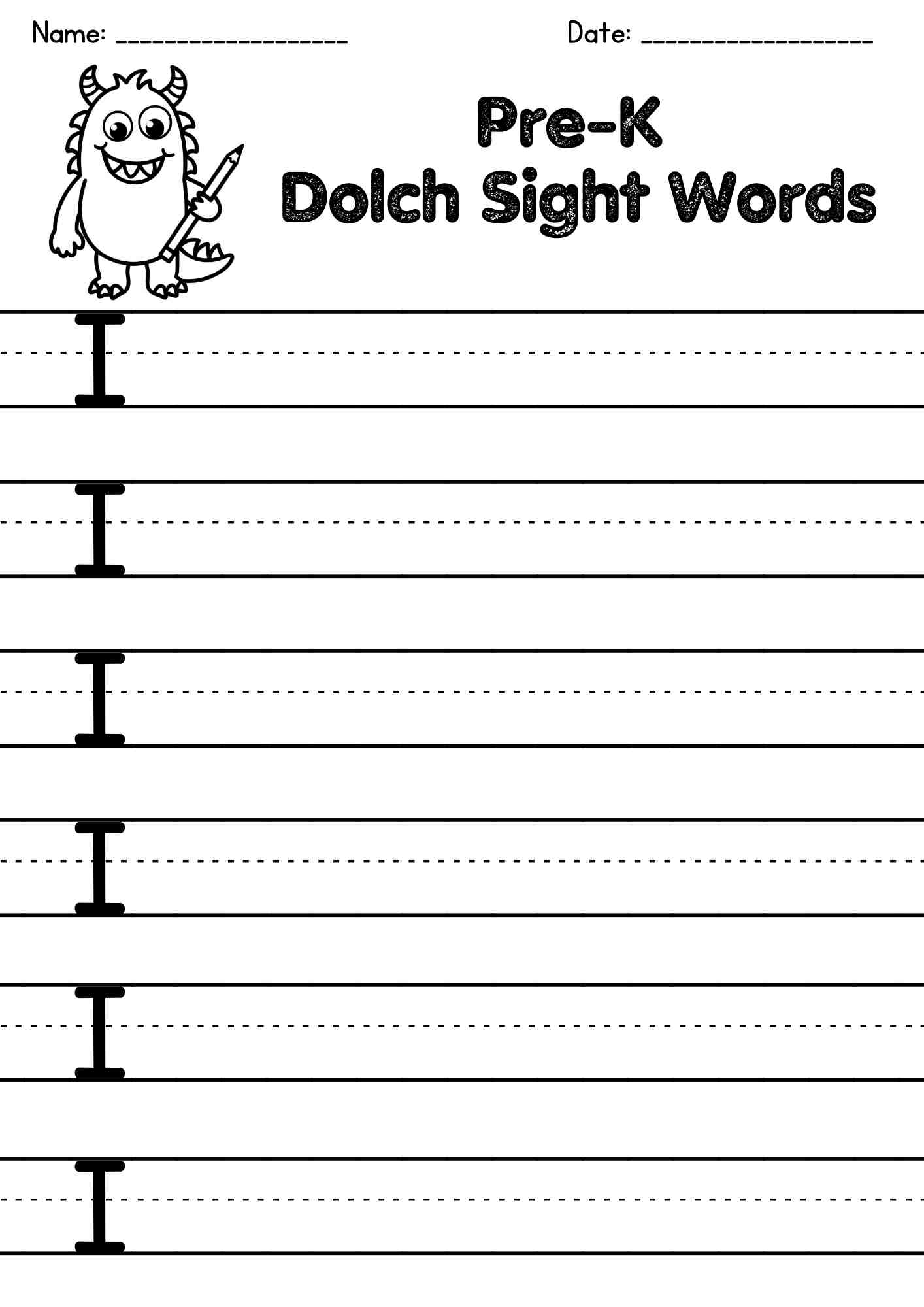 "I" Dolch Sight Word Writing Worksheets – Free PDF Download for Early Learners